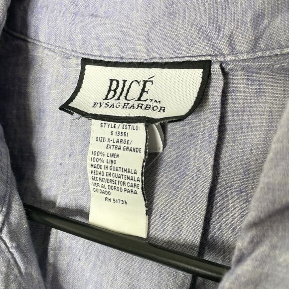 Bice Womens Shirt Linen Raw Weave XL Classic Button Front Coastal Classic Blue - Picture 3 of 7
